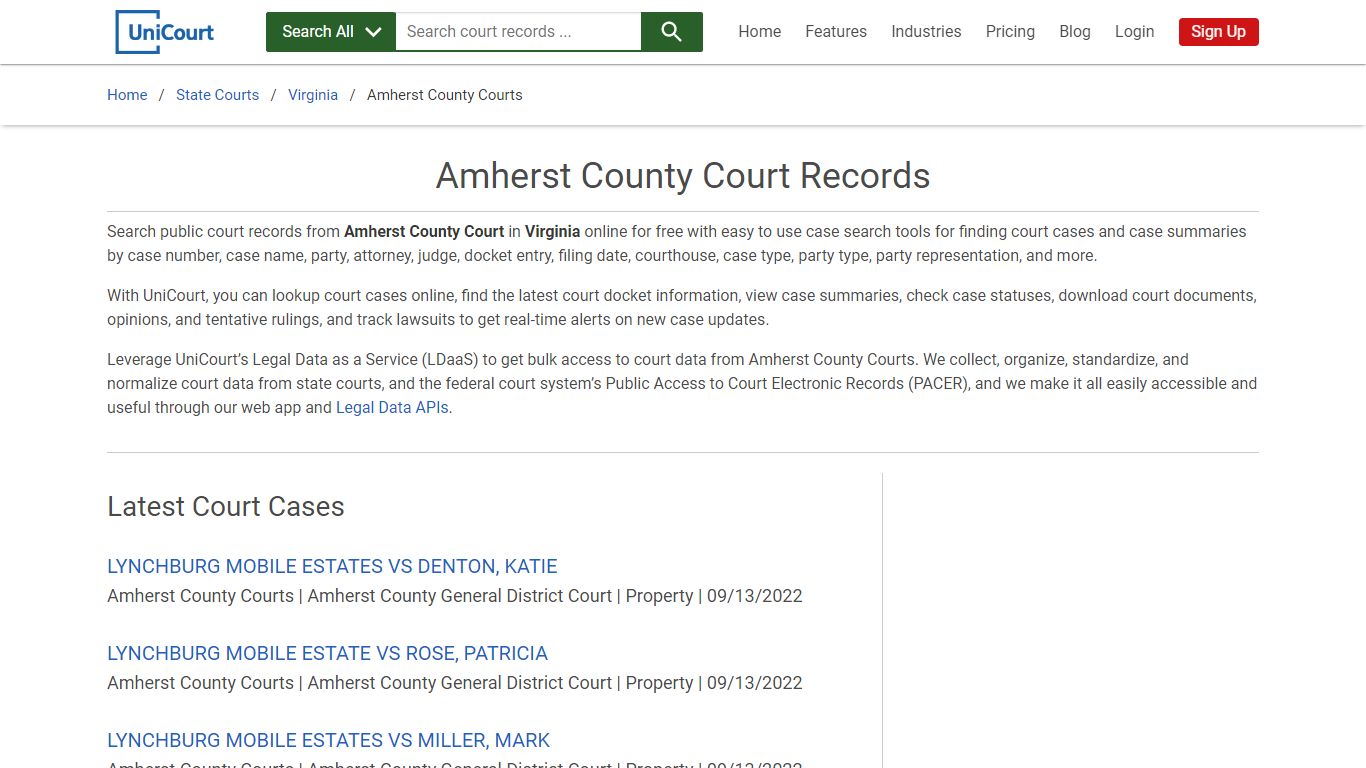 Amherst County Court Records | Virginia | UniCourt