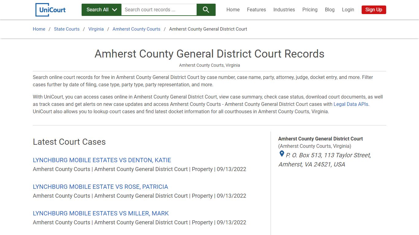 Amherst County General District Court Records | Amherst | UniCourt