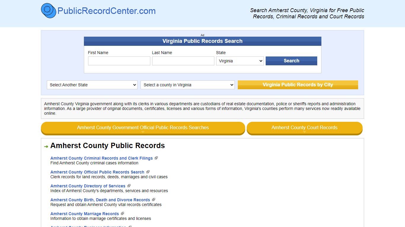 Amherst County Virginia Free Public Records - Court Records - Criminal ...